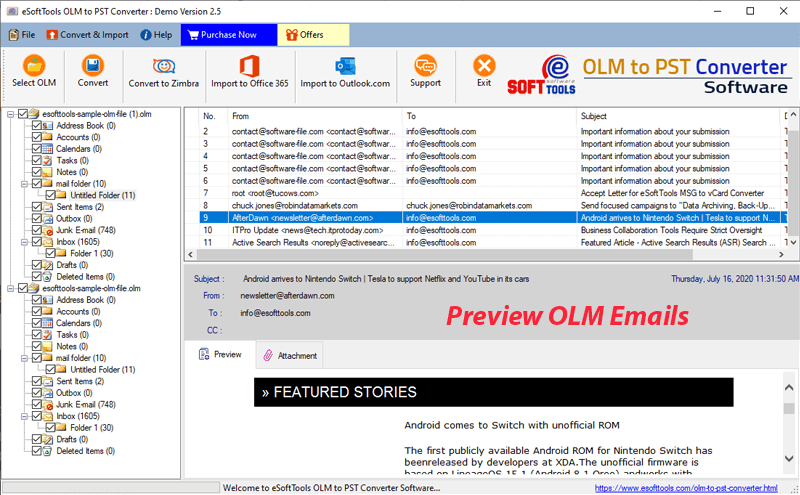 eSoftTools OLM to PST Converter screenshot