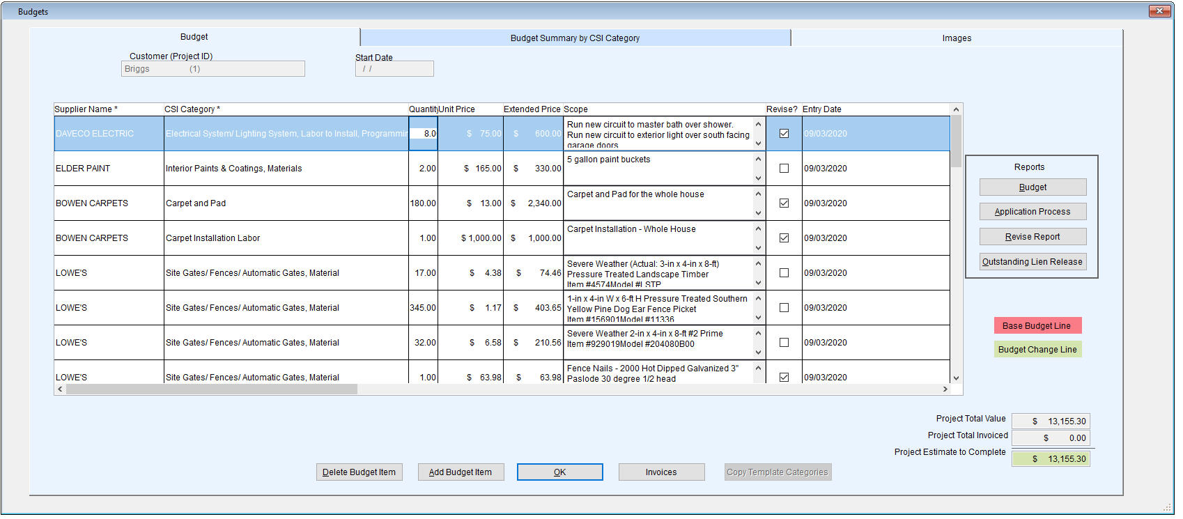 Remodel Cost Control screenshot