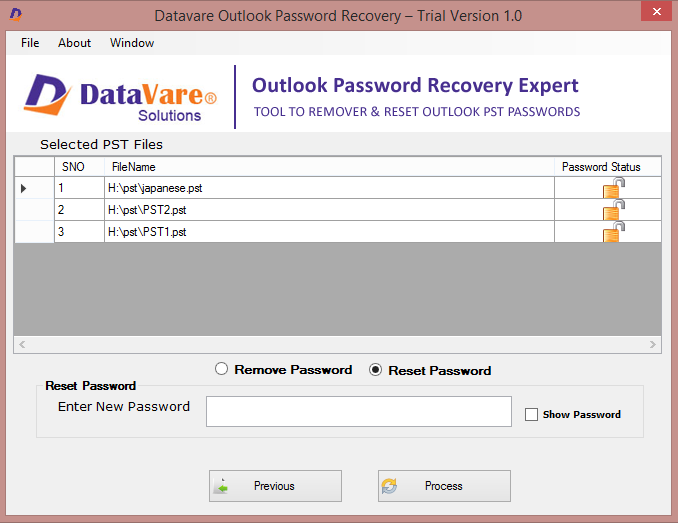 Datavare Outlook Password Recovery screenshot
