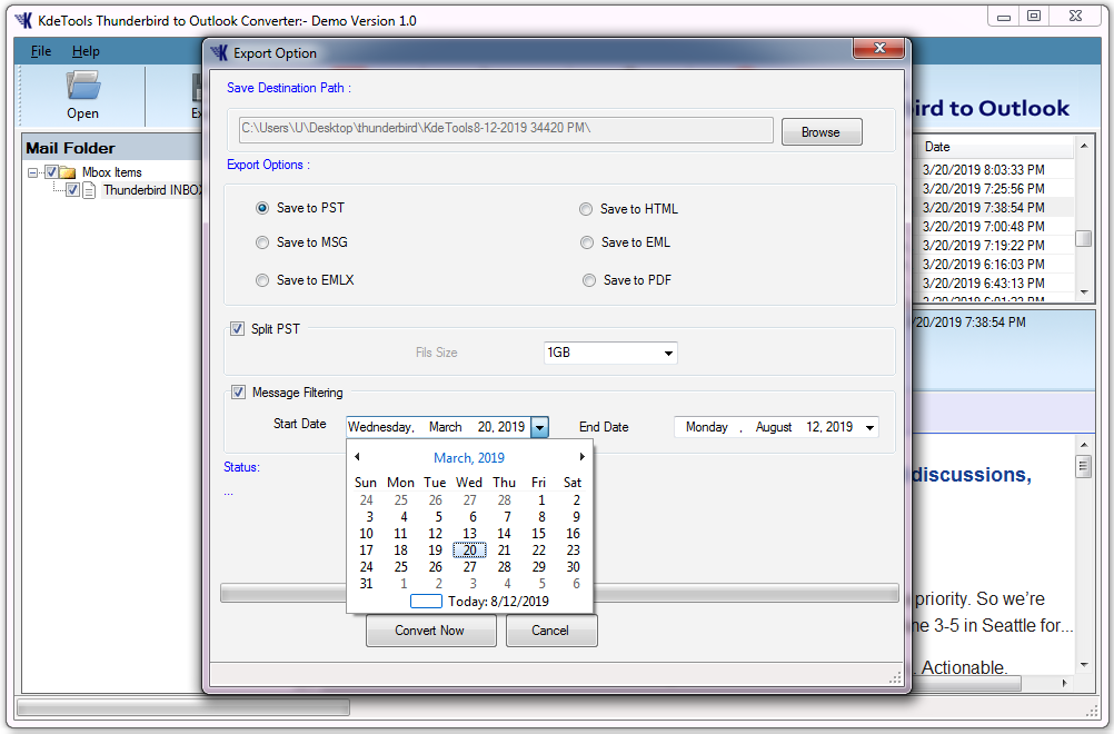 KDETools Thunderbird to Outlook screenshot