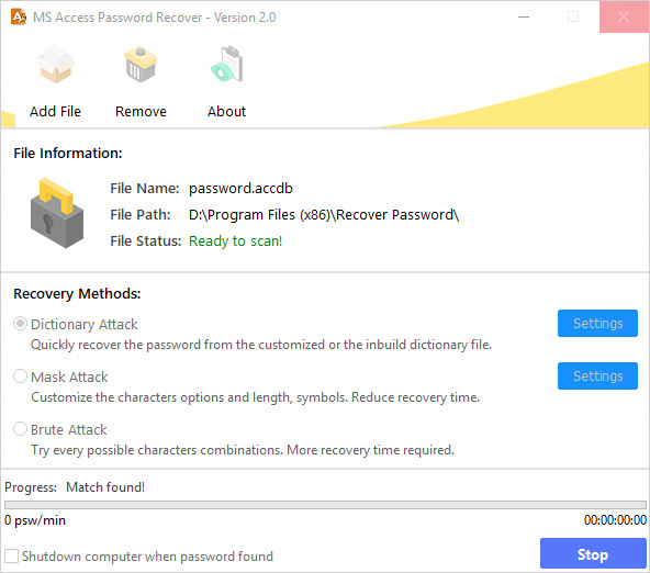 Password Recover for Access screenshot