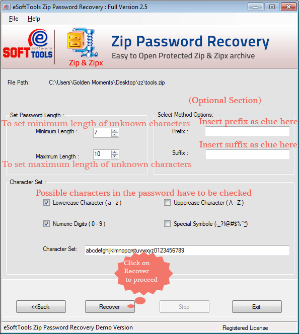 eSoftTools ZIP Password Recovery screenshot
