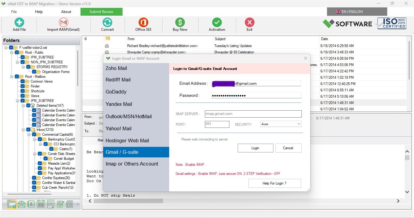 vMail OST to IMAP Migration screenshot