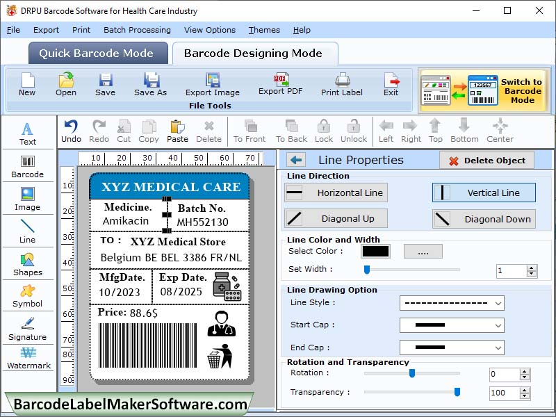 Barcode Label maker Healthcare Industry screenshot