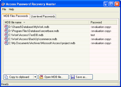 Access Password Recovery Master screenshot