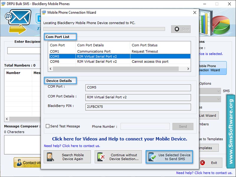 Bulk SMS Software for BlackBerry screenshot