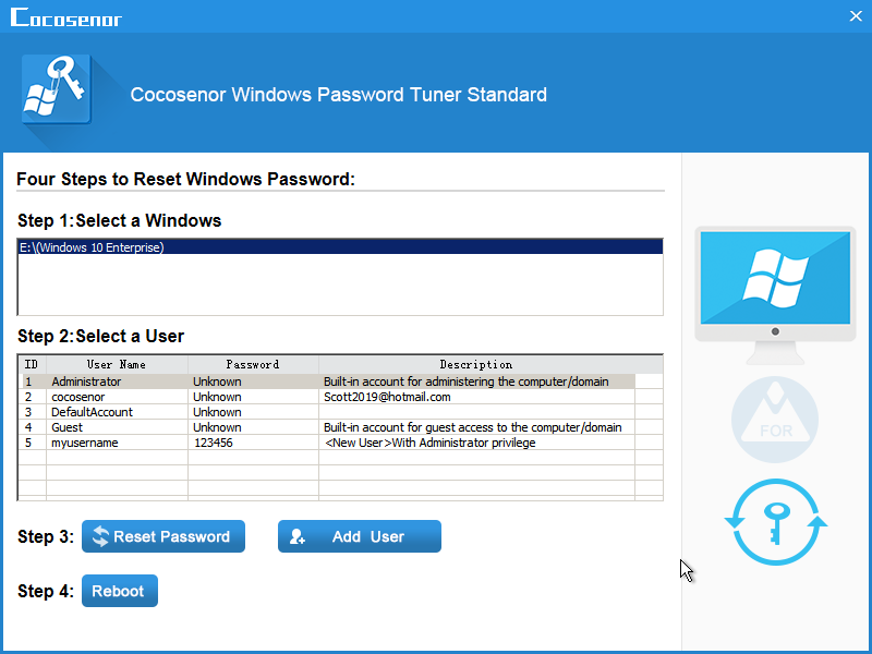 Cocosenor Windows Password Tuner for Mac screenshot