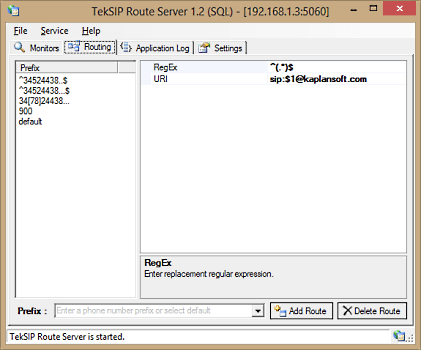 TekSIP Route Server screenshot