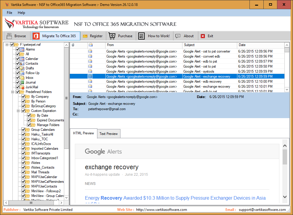 Vartika NSF to office365 Converter screenshot