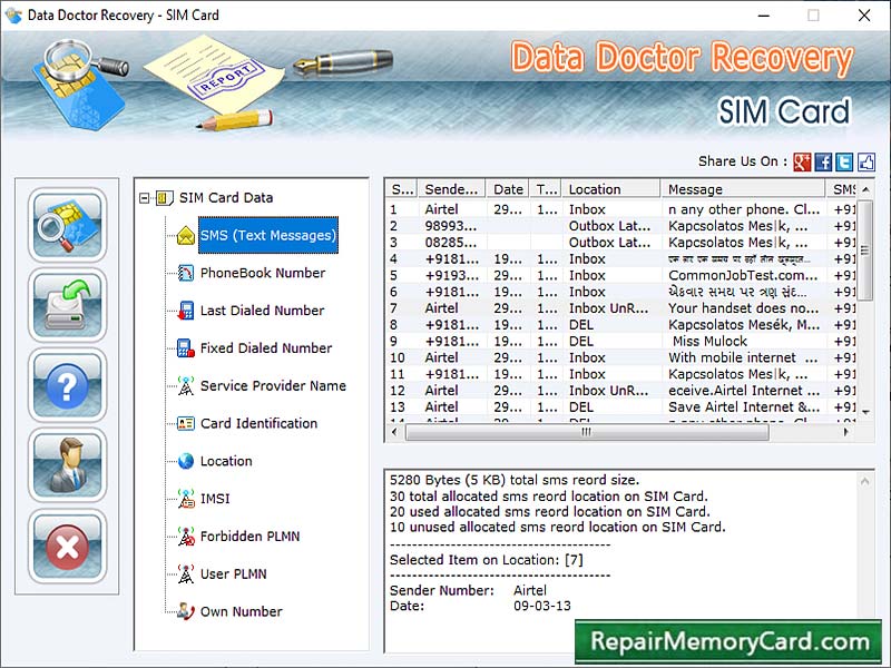 Sim Card Data Recovery Application screenshot