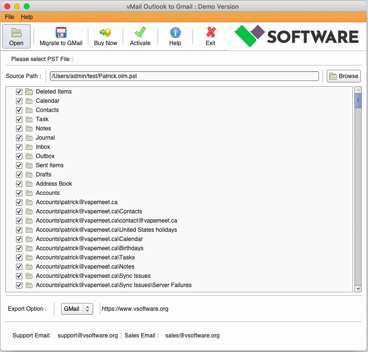 vMail Outlook to Gmail Migration macOS screenshot