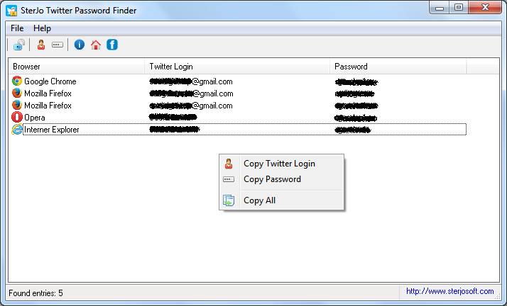 SterJo Twitter Password Finder screenshot