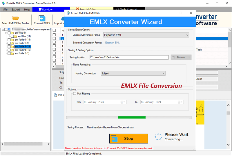 Enstella EMLX Converter software screenshot