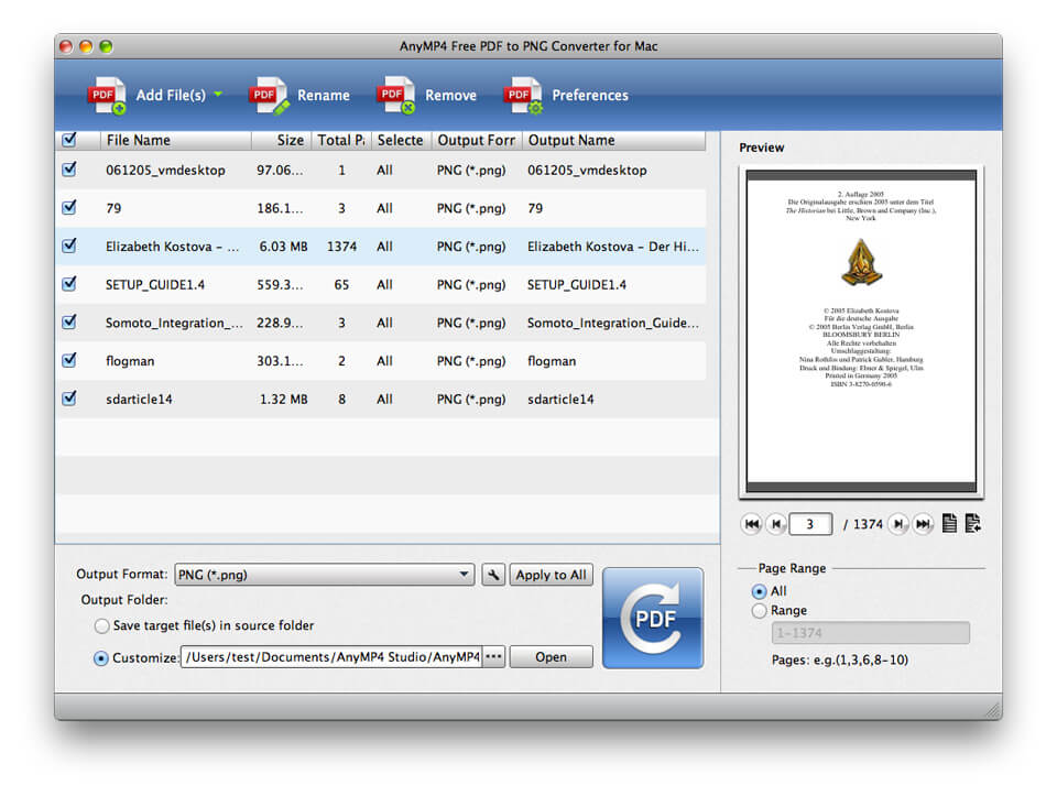AnyMP4 Free PDF to PNG Converter for Mac screenshot