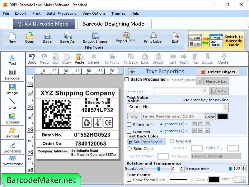 Barcode Maker Software Standard screenshot
