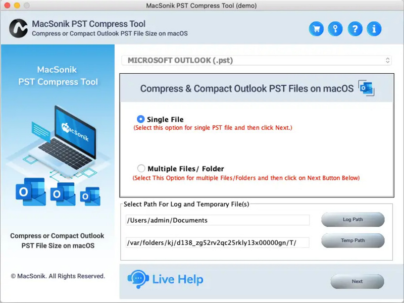 MacSonik PST Compress Tool screenshot