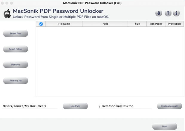 MacSonik PDF Unlocker Tool screenshot