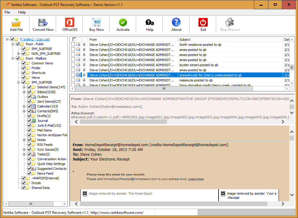 Vartika Outlook PST Recovery Software screenshot