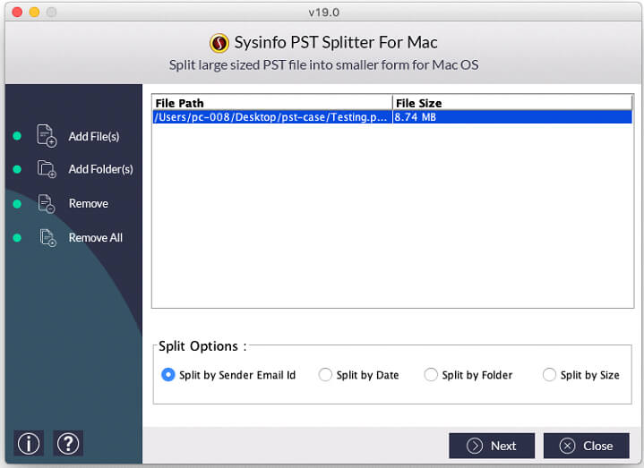 SysInfoTools MAC PST Splitter Software screenshot