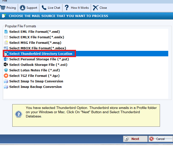 DailySoft Thunderbird to TGZ Converter screenshot