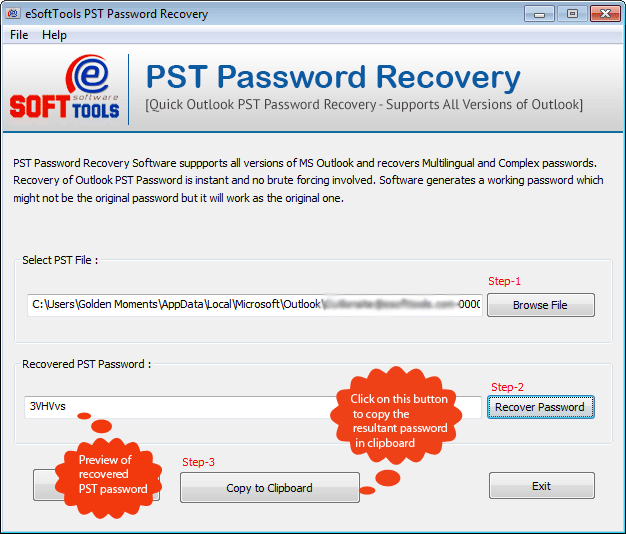 eSoftTools PST Password Recovery screenshot
