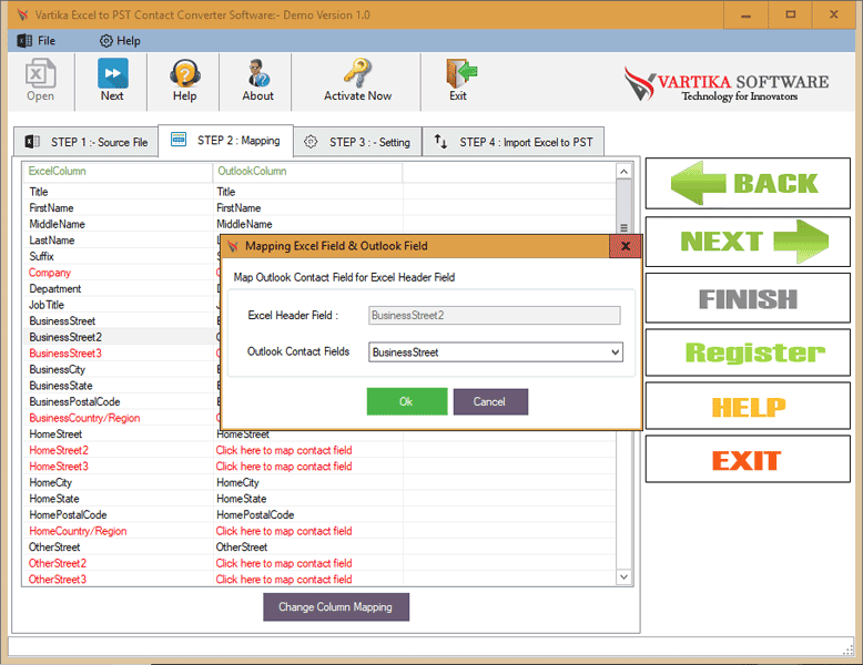 Vartika Excel to PST Contact Converter screenshot
