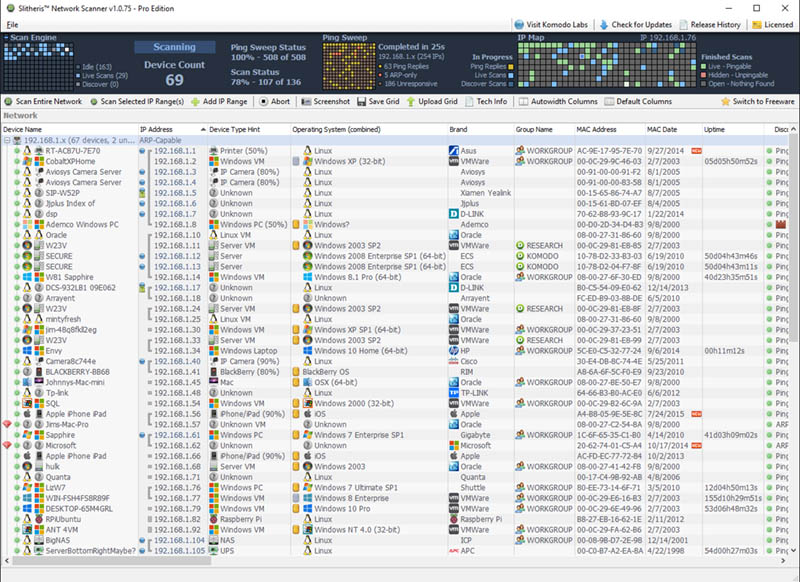 Slitheris Network Discovery screenshot