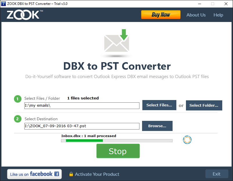 ZOOK DBX to PST Converter screenshot