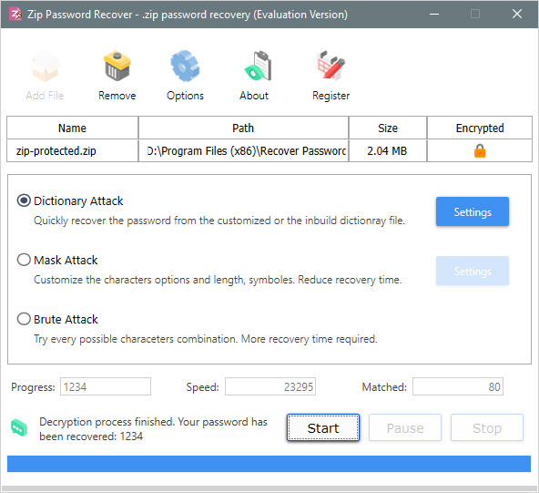 RecoverPassword Zip Password Recover screenshot