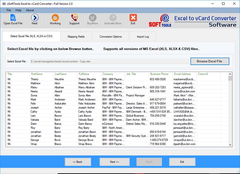 eSoftTools Excel to vCard Converter screenshot