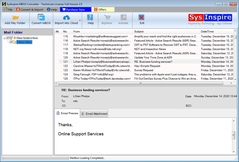 SysInspire MBOX Converter screenshot