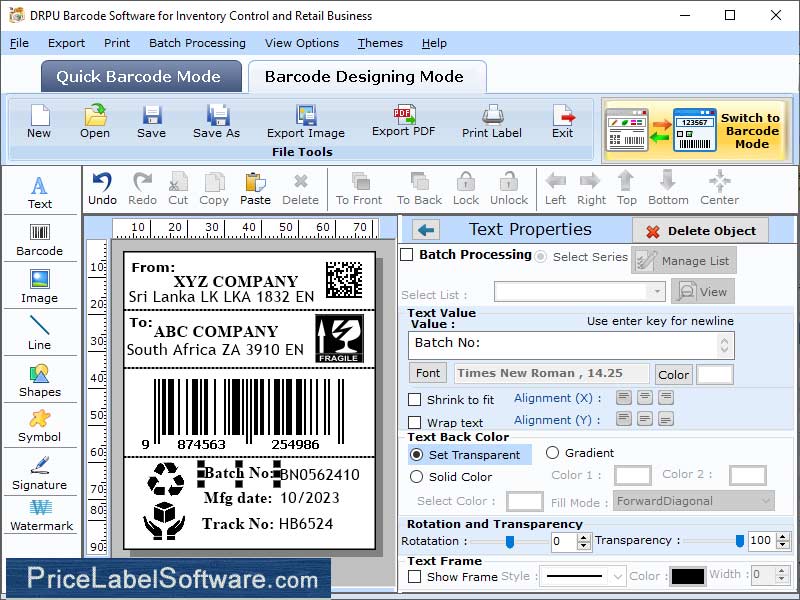 Barcode Label Software for Inventory screenshot
