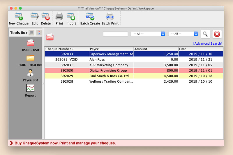ChequeSystem Cheque Printing Software for Mac screenshot