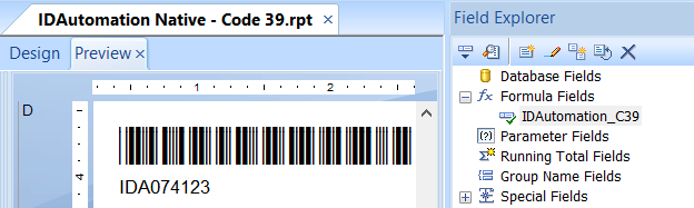 Native Crystal Reports Code 39 Barcode screenshot