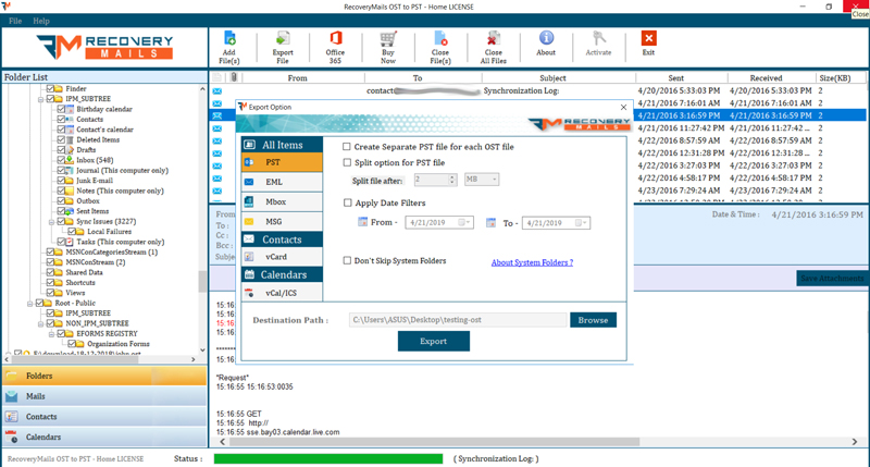 RecoveryMails OST To PST Converter screenshot